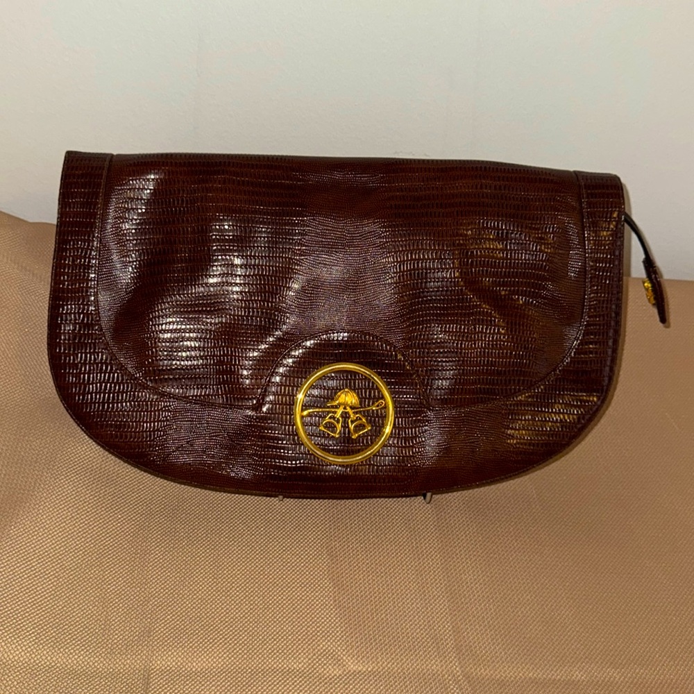 Lou Taylor Vintage Brown Snake Like Leather Clutch